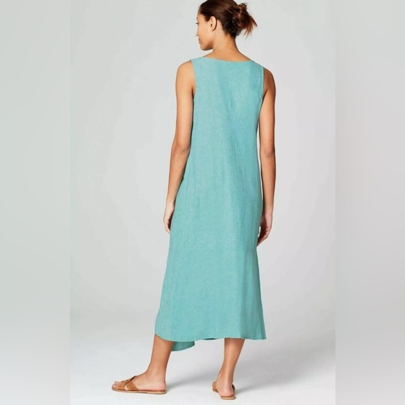 Pure Jill Linen Blend Asymmetric Dress Medium Petite MP Aegean Blue Summer.  24 - Picture 3 of 9